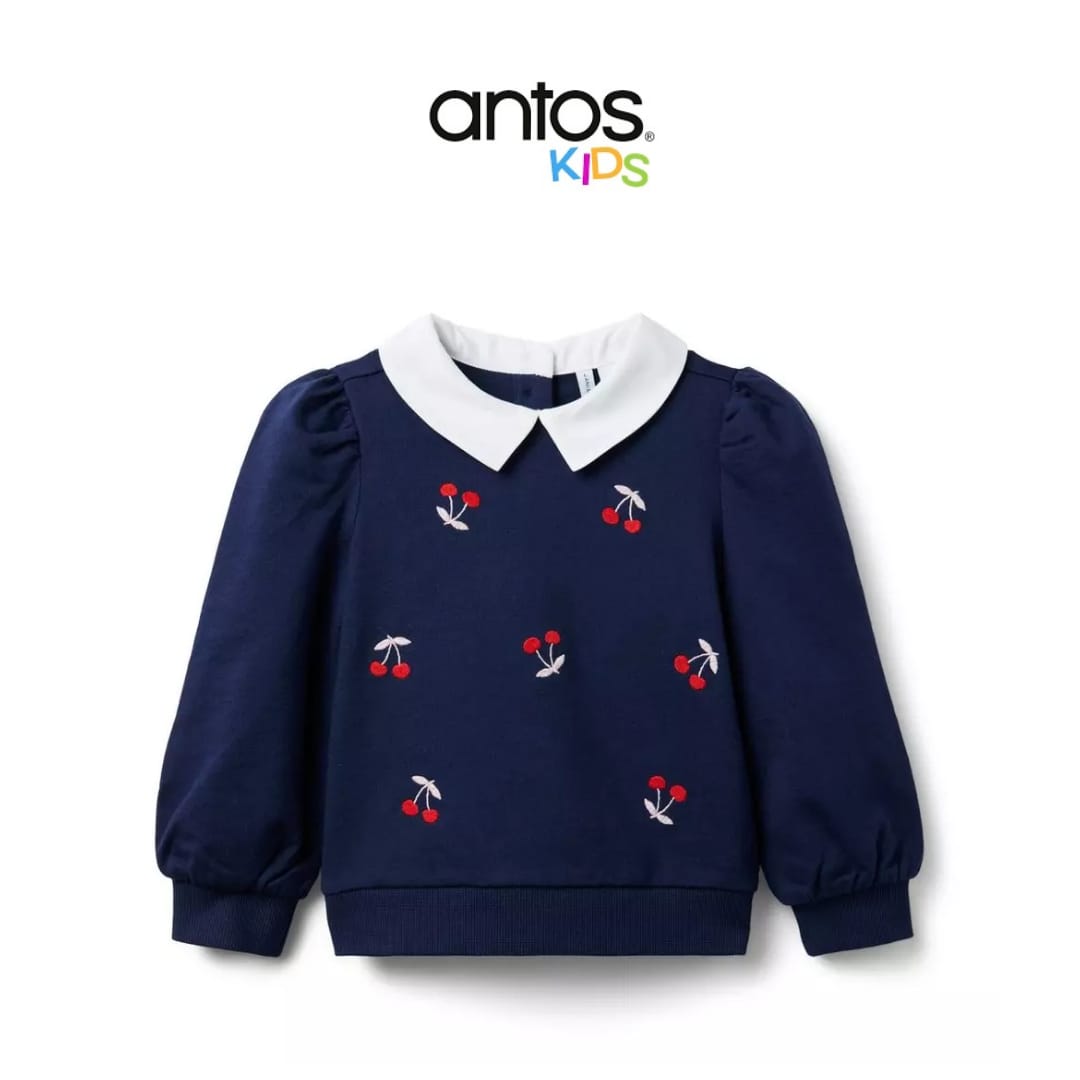 Embroidered Cherry Collared Sweatshirt