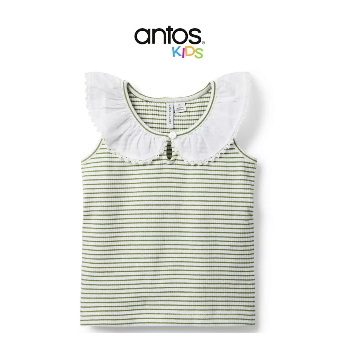 Striped Ribbed Collar Top