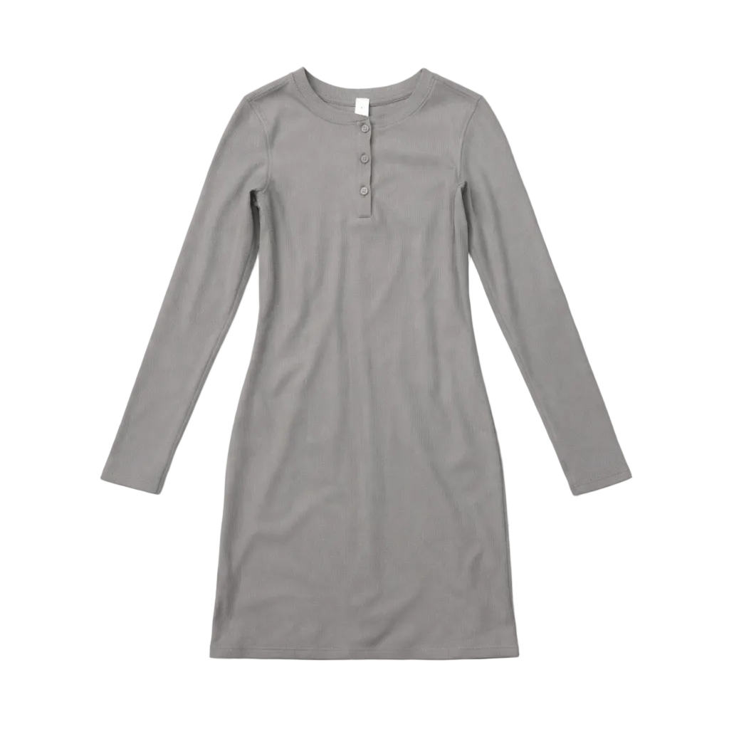 All Aligned Ribbed Ls Henley Dress