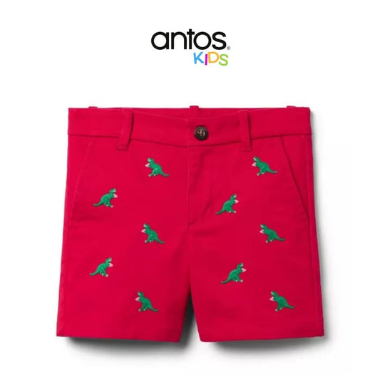 Embroidered Dinosaur Heart Twill Short