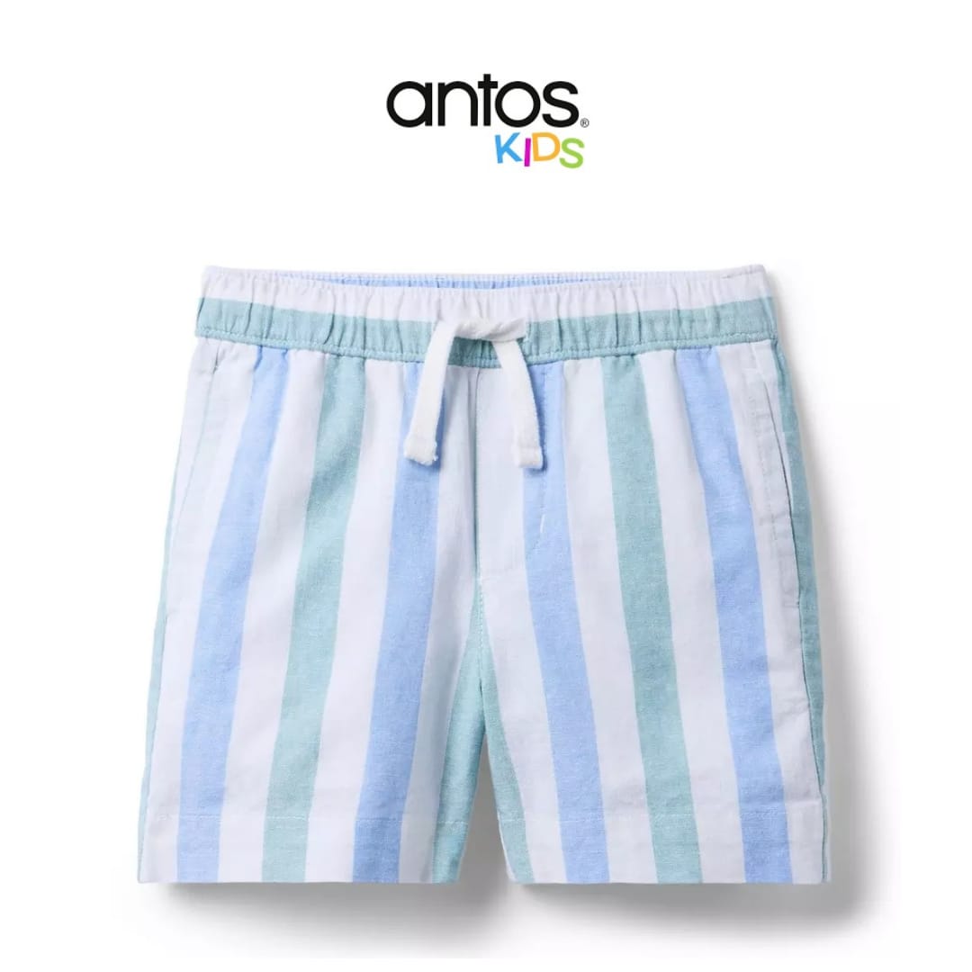 Striped Linen-Cotton Pull-On Short