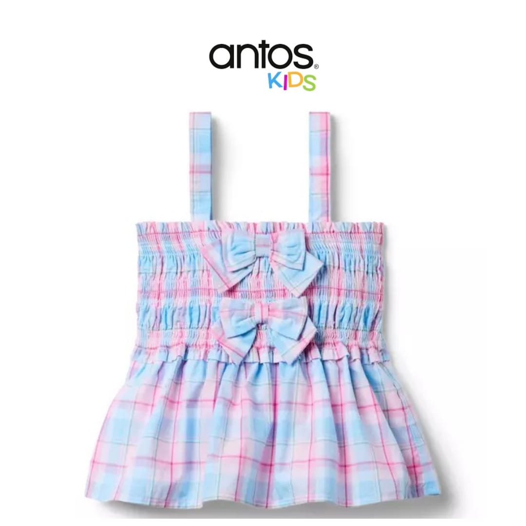 Plaid Bow Smocked Top