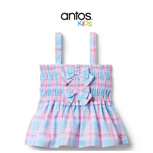 Plaid Bow Smocked Top