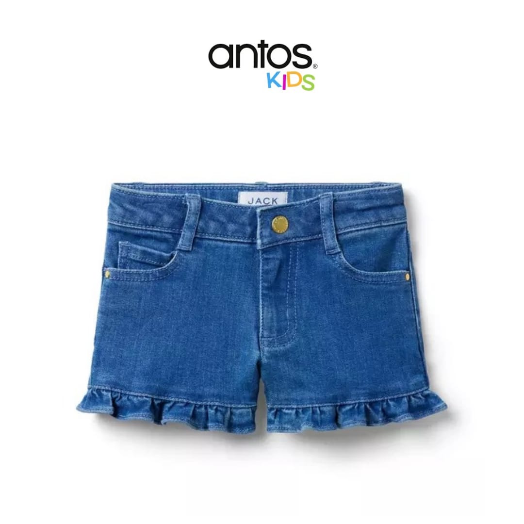 Denim Ruffle Hem Short In Medium Wash