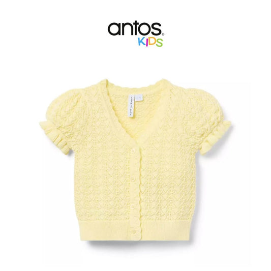 Pointelle Puff Sleeve Cardigan