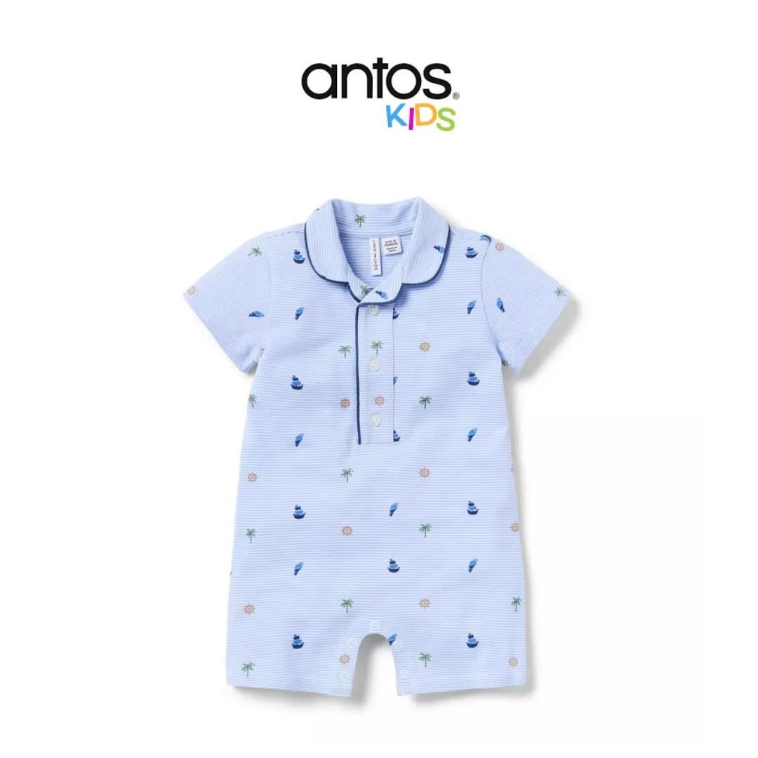 Baby Striped Nautical Icon Pique Romper