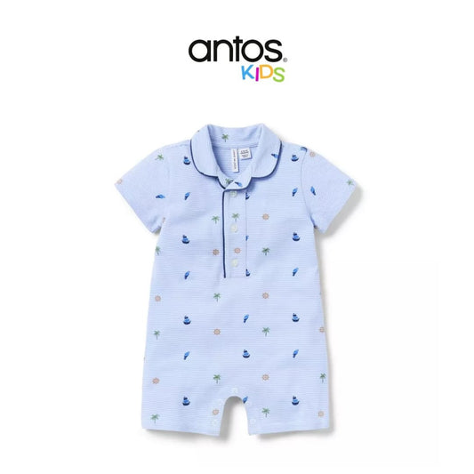Baby Striped Nautical Icon Pique Romper