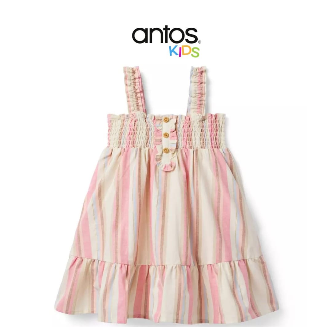 Striped Linen-Cotton Smocked Dress