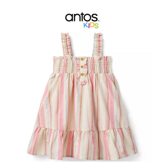 Striped Linen-Cotton Smocked Dress