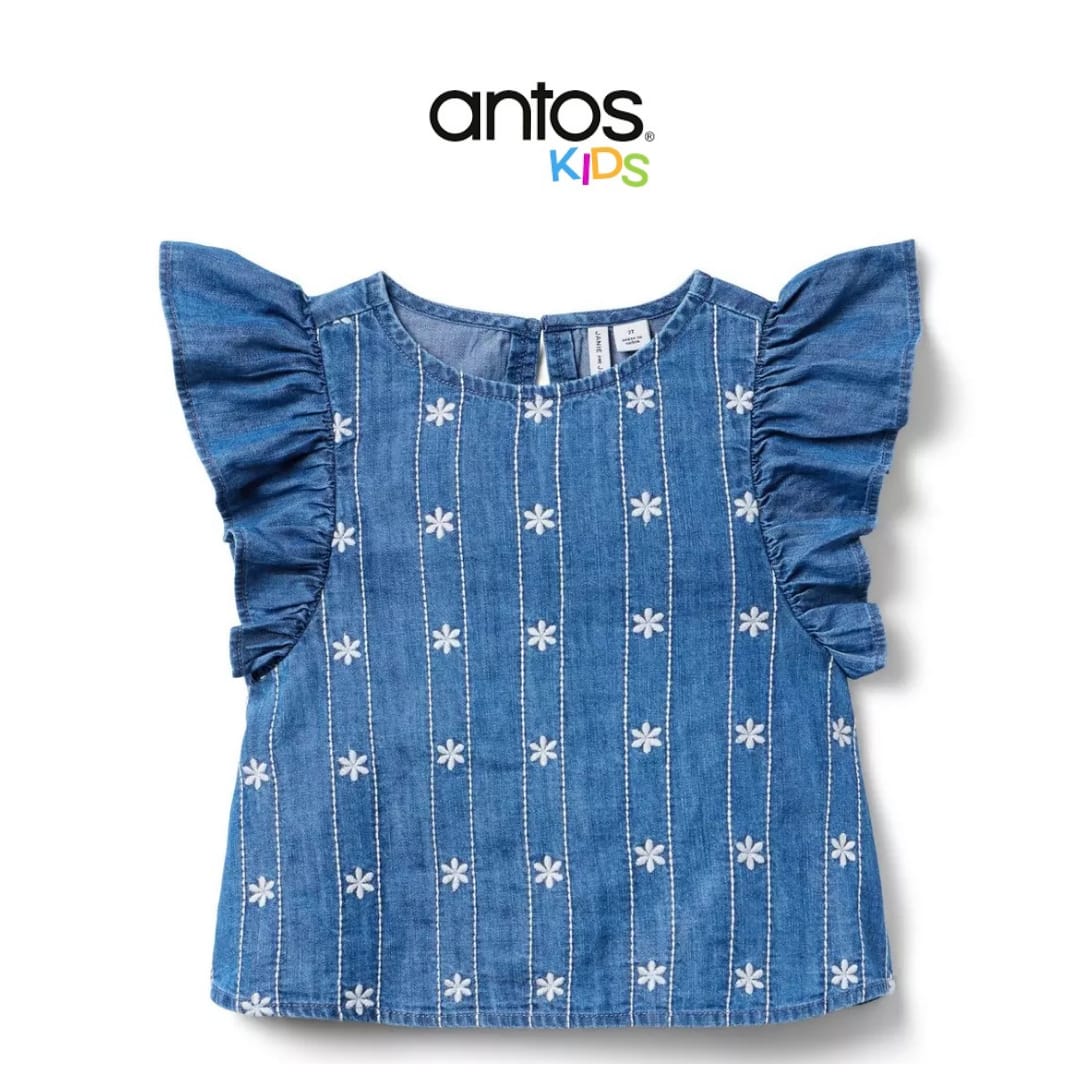 Chambray Embroidered Floral Top