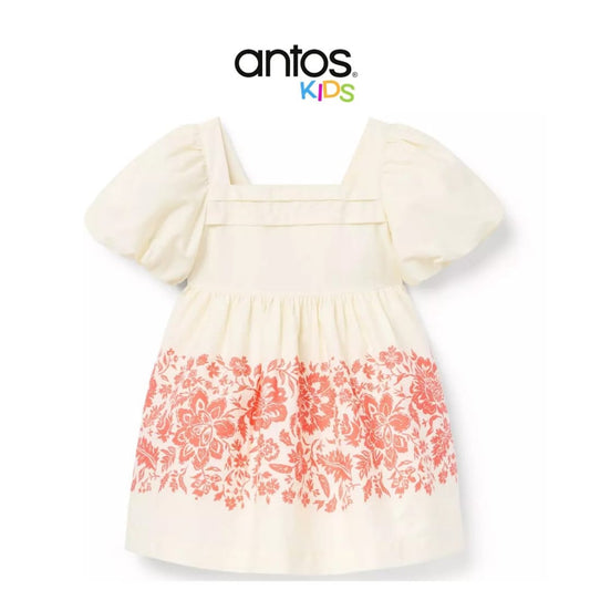 Floral Border Puff Sleeve Dress