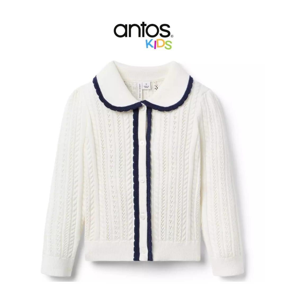 Pointelle Scalloped Trim Cardigan