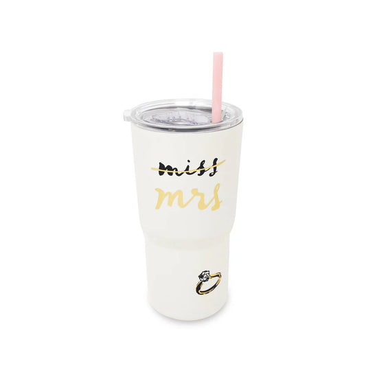 Stainless Steel 20 oz. Tumbler with Straw, Miss to Mrs.