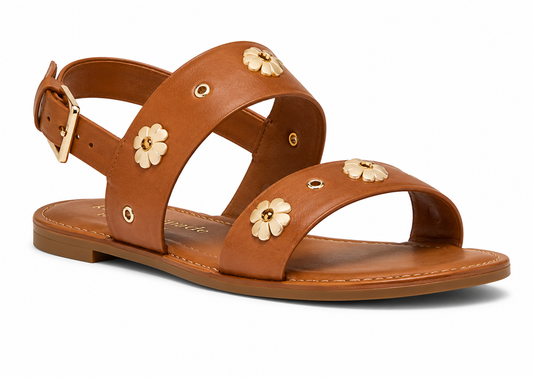 Spade Flower Stud Pebbled Leather Flat S