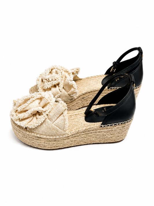 Flourish Wedge Sndl Black/Crea 8.5 B
