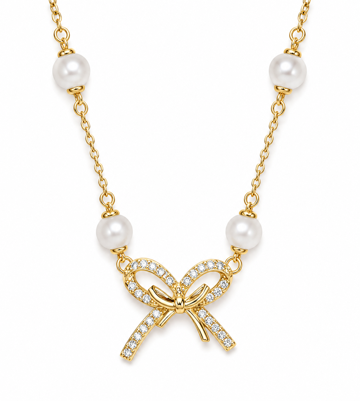 Girlie Pearlie Pearl Bow Scatter Necklac