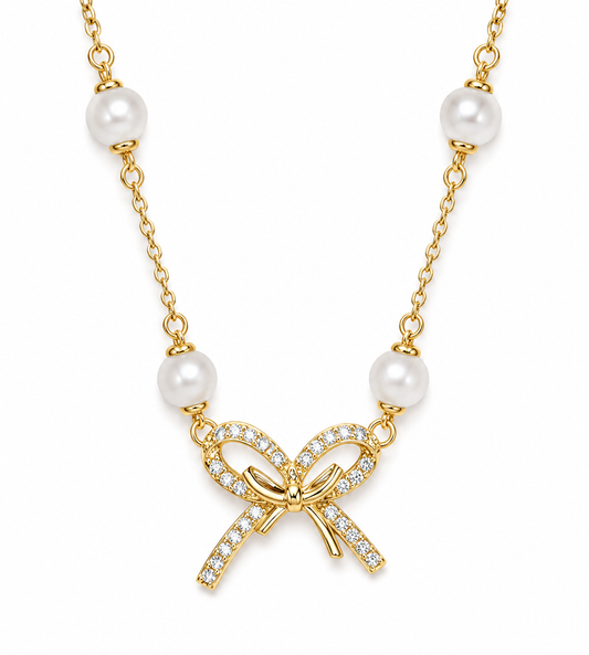Girlie Pearlie Pearl Bow Scatter Necklac