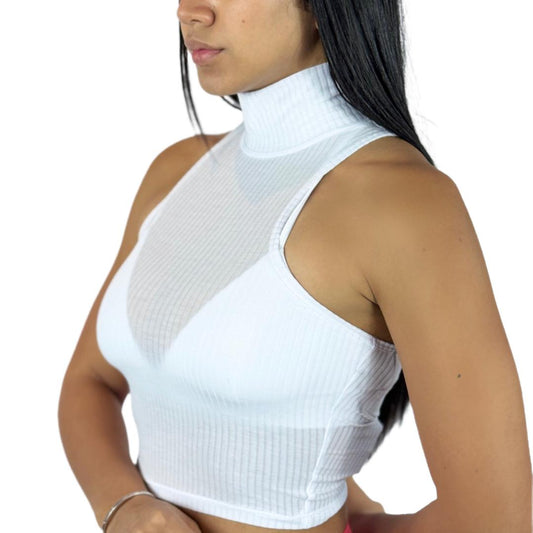 Ribbed Sea Coast Cropped Turtleneck Tank